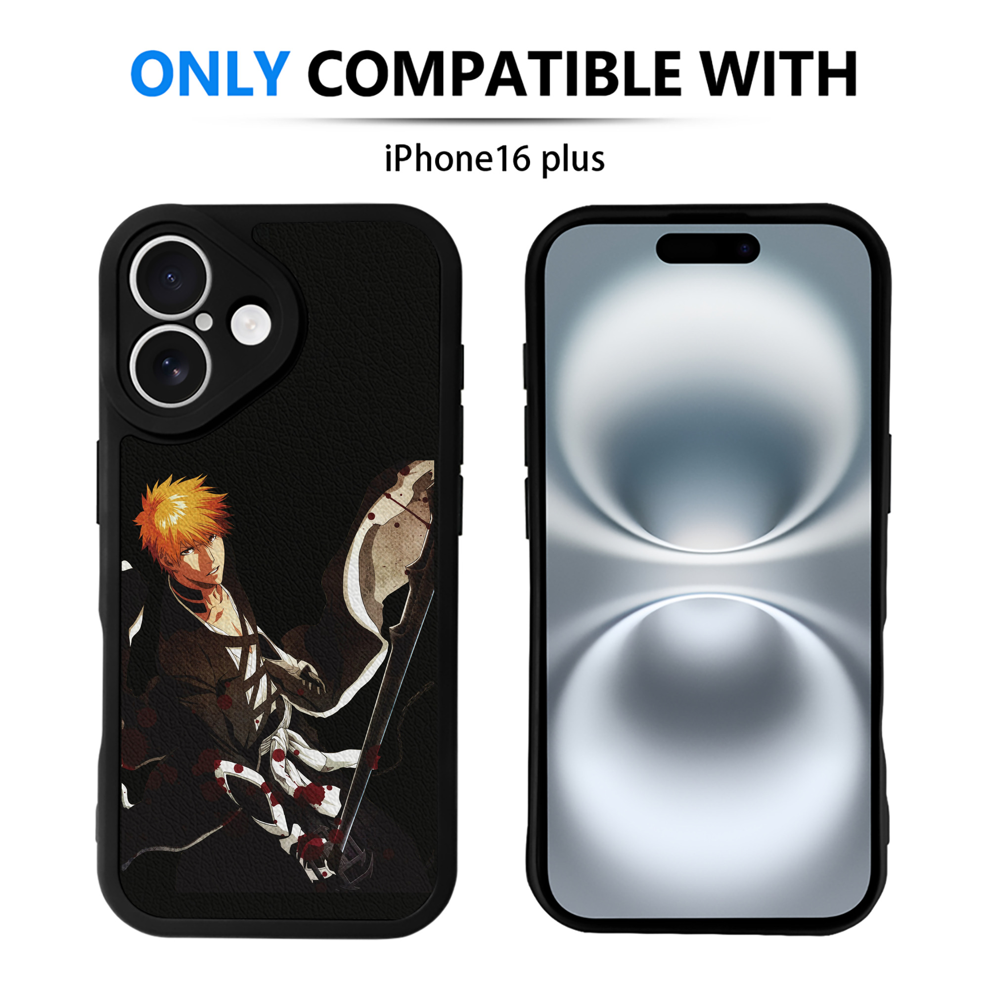 ブリーチ 黒崎一護（くろさき いちご）BLEACH Kurosaki Ichigo 【iPhone 16シリーズ対応】シリコンスマホケース（レザー調） 材質：シリコン